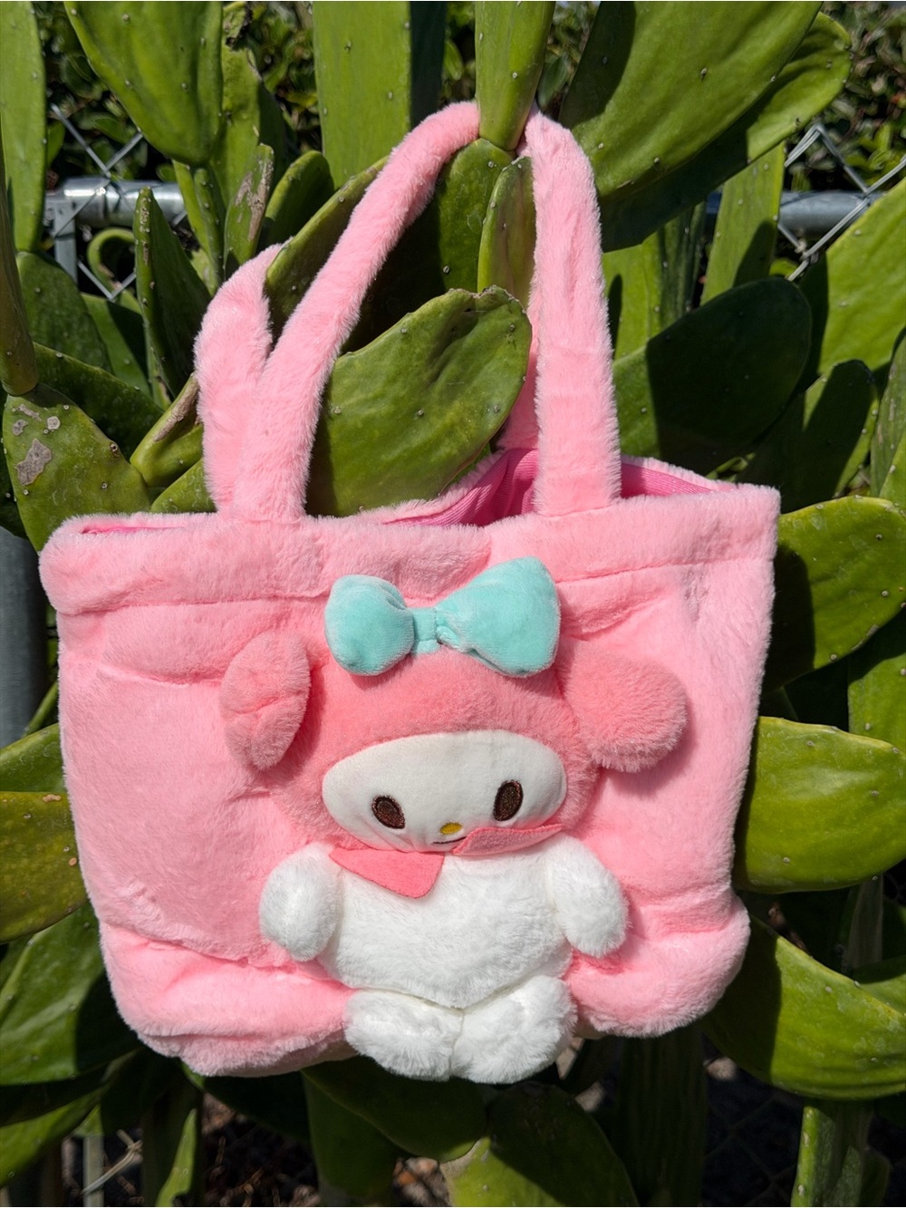 SANRIO My Melody Plush Pink Shoulder Bag with Mint Bow